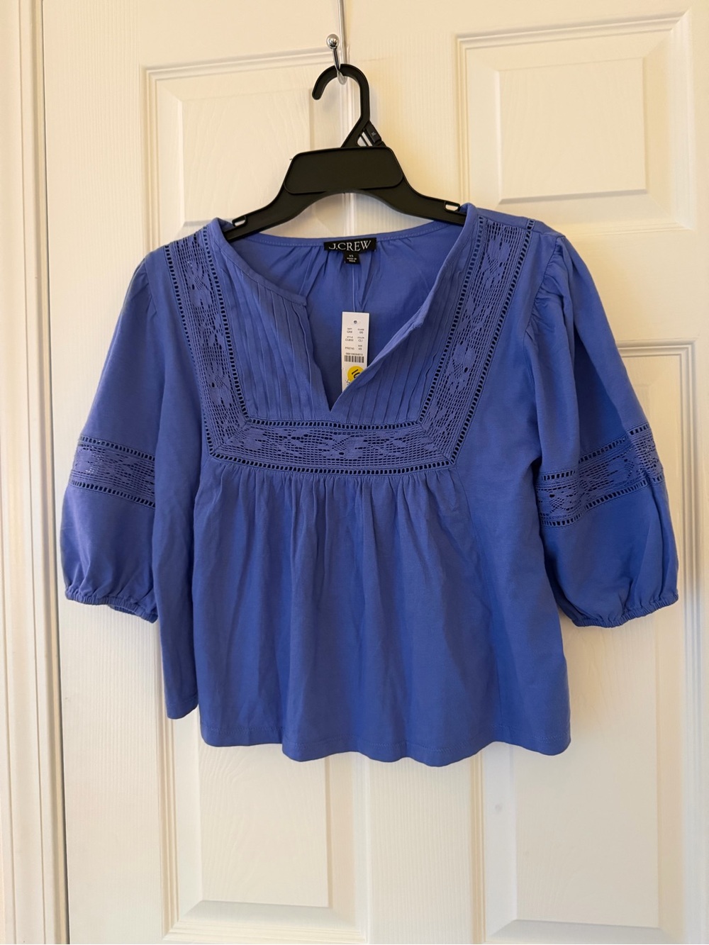 J. Crew Women's Blue Crochet-Detail Peasant Blouse